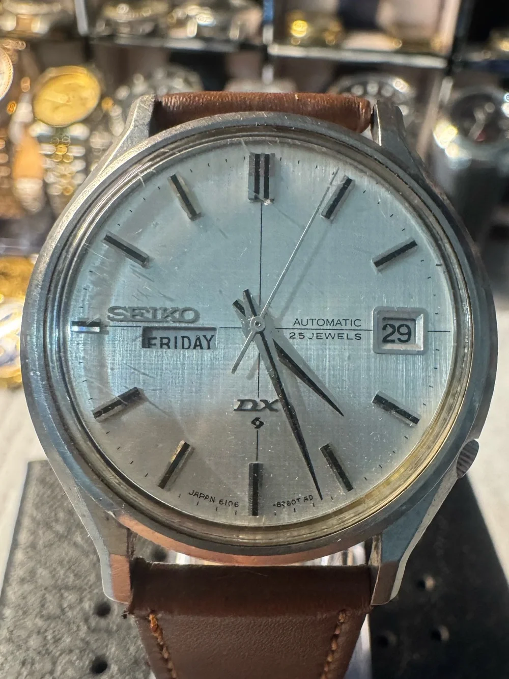 Seiko dx automatic Silver Dial Watch with Brown Strap